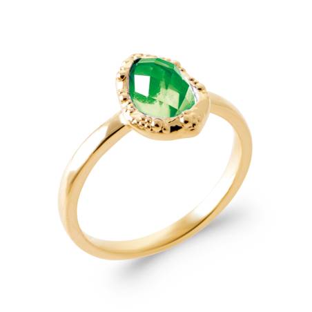 Bague Taille 50 Goutte D'eau Cristal Vert Émeraude Zirconium Plaqué or 18 Carats 750/000