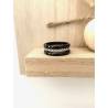 Bague Céramique Noire 3 Anneaux Argent Zirconium T50-52-54-56-58-60