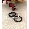 Bague Céramique Noire 3 Anneaux Argent Zirconium T50-52-54-56-58-60