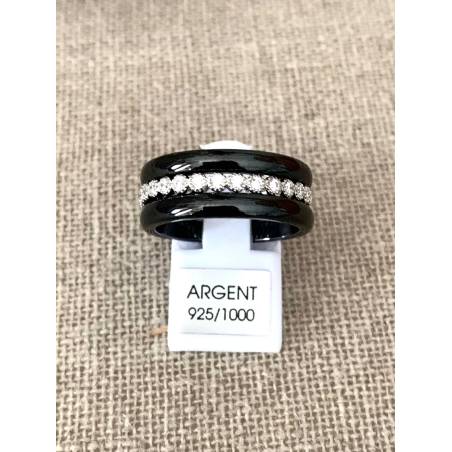 Bague Céramique Noire 3 Anneaux Argent Zirconium T50-52-54-56-58-60
