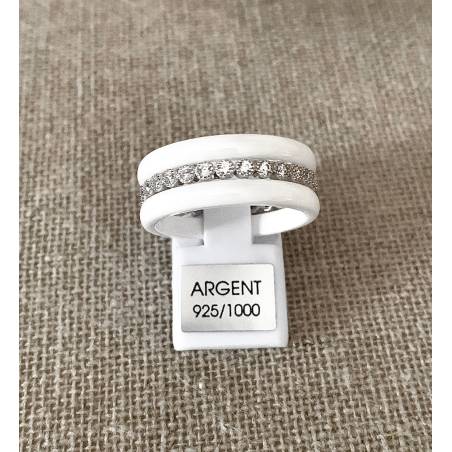 Bague Céramique Blanche 3 Anneaux Argent Zirconium T50-52-54-56-58-60