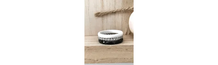 Bague Céramique NOIR&BLANC Zirconium Argent Massif T50-52-54-56-58-60