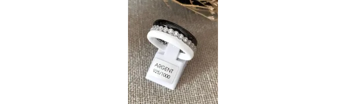 Bague Céramique NOIR&BLANC Zirconium Argent Massif T50-52-54-56-58-60