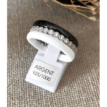 Bague Céramique NOIR&BLANC Zirconium Argent Massif T50-52-54-56-58-60