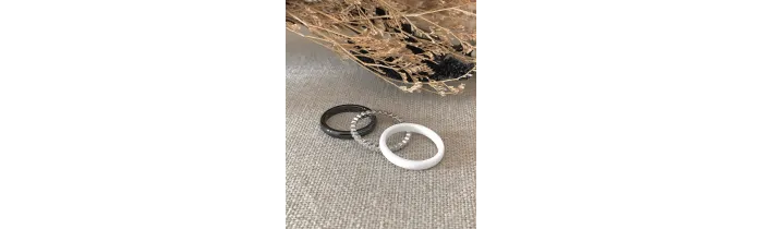Bague Céramique NOIR&BLANC Zirconium Argent Massif T50-52-54-56-58-60