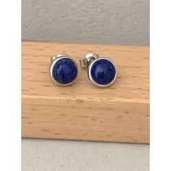 Boucles d'oreilles Puces 6MM Pierre Lapis Lazuli & Argent Massif Rhodié 925/1000