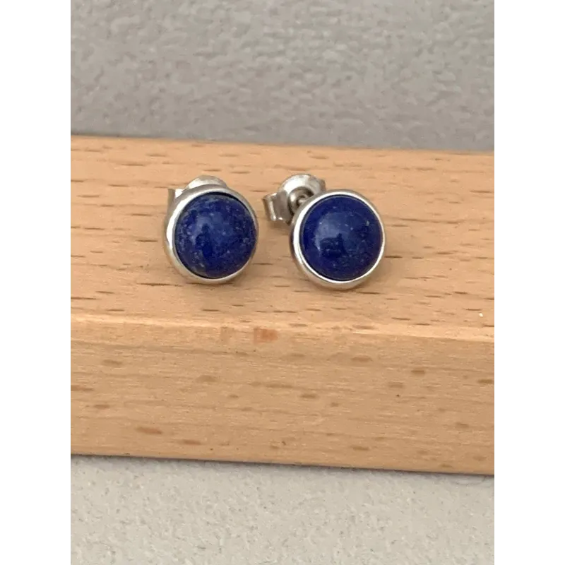 Boucles D'oreilles Puces En Argent 925 Et Pierre Lapis Lazuli - 6 Mm - NEUVES Avec étiquettes