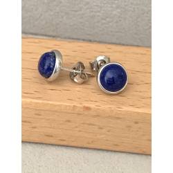 Boucles d'oreilles Puces 6MM Pierre Lapis Lazuli & Argent Massif Rhodié 925/1000
