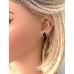 Boucles d'oreilles Puces 6MM Pierre Lapis Lazuli & Argent Massif Rhodié 925/1000