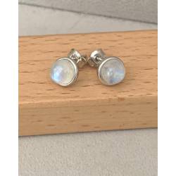 Boucles d'oreilles Puces Pierre de Lune 6MM & Argent Massif Rhodié 925/1000