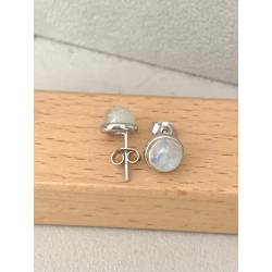 Boucles d'oreilles Puces Pierre de Lune 6MM & Argent Massif Rhodié 925/1000