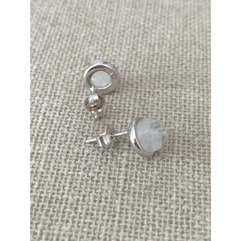 Boucles D'oreilles Puces En Argent Massif 925/1000 - Pierre De Lune Naturelle 6 Mm - Neuf Avec étiquettes - Bijouxia