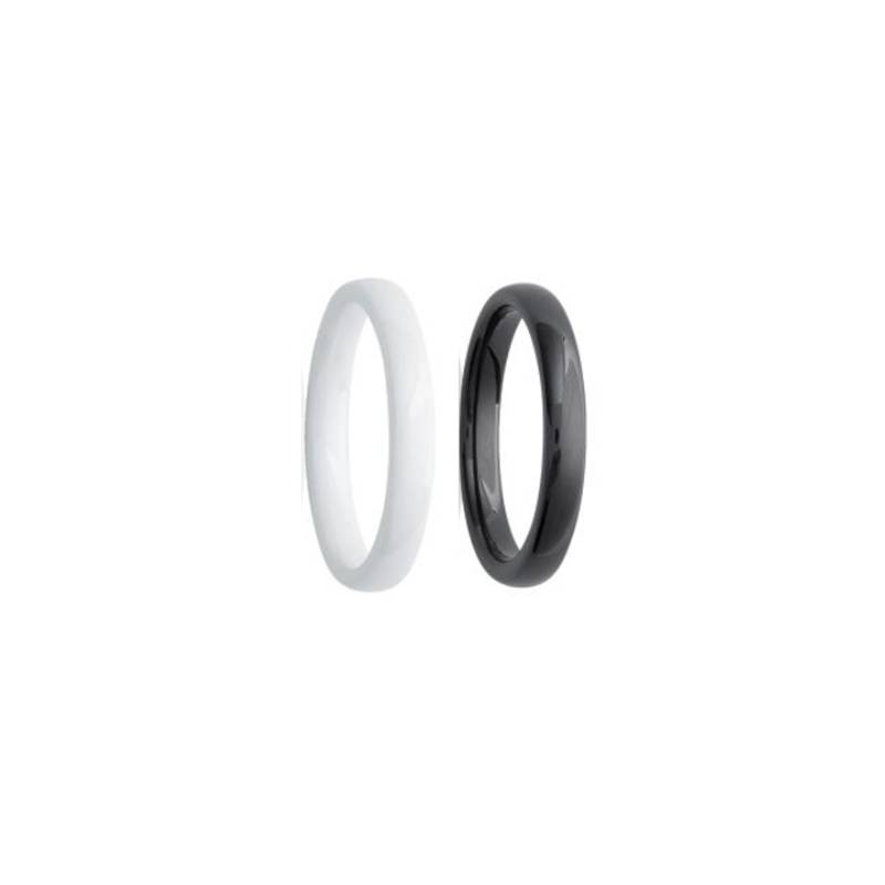 Lot de 2 Bagues Céramique Anneaux Lisses Blanc & Noir T50 à 60
