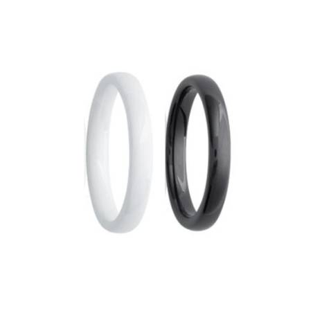 Lot de 2 Bagues Céramique Anneaux Lisses Blanc & Noir T50 à 60