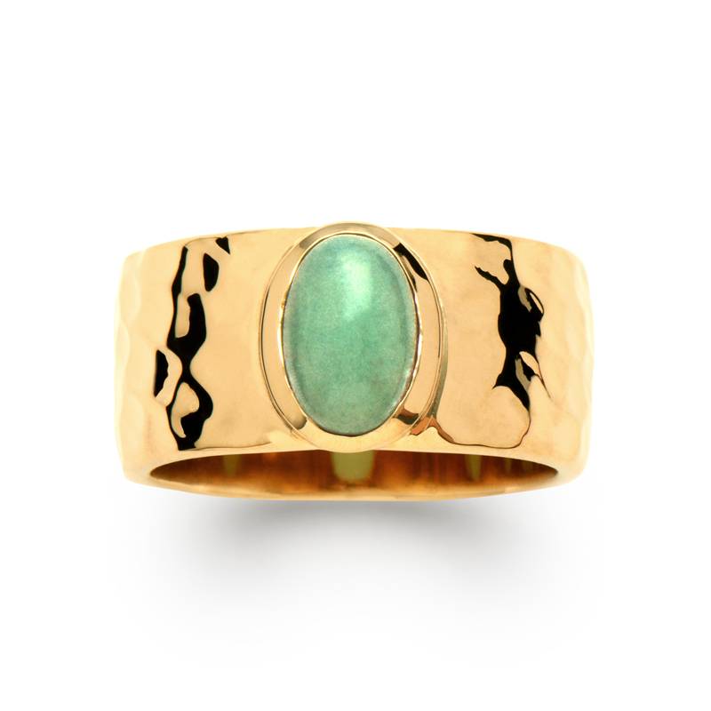 Bague Martelée Pierre Aventurine Verte Plaqué or 18 Carats 750/1000 T50 à T60