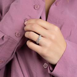 Bague Solitaire Double Anneaux effet 2 en 1 en Argent Massif 925/1000 T 50 à 60