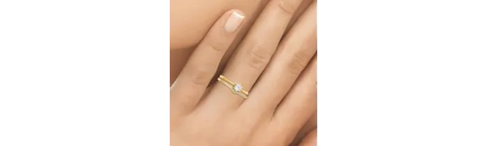 Bague Solitaire Double Anneaux effet 2 en 1 en plaqué or 18 carats T 50 à 60