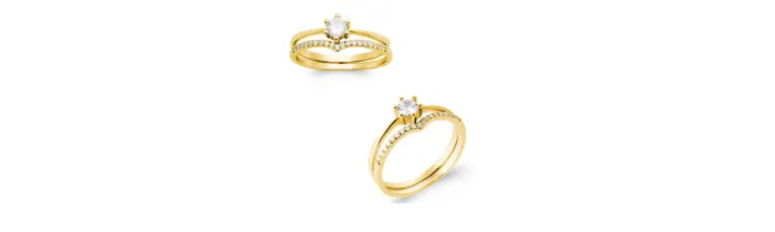 Bague Solitaire Double Anneaux effet 2 en 1 en plaqué or 18 carats T 50 à 60