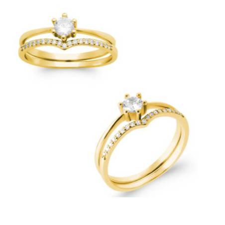 Bague Solitaire Double Anneaux effet 2 en 1 en plaqué or 18 carats T 50 à 60