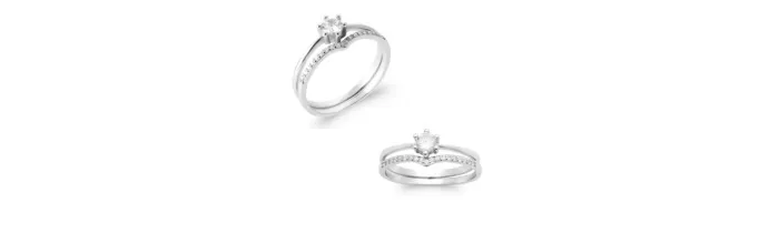 Bague Solitaire Double Anneaux effet 2 en 1 en Argent Massif 925/1000 T 50 à 60