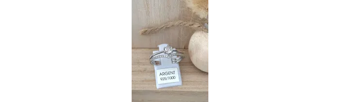 Bague Solitaire Double Anneaux effet 2 en 1 en Argent Massif 925/1000 T 50 à 60