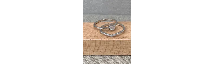 Bague Solitaire Double Anneaux effet 2 en 1 en Argent Massif 925/1000 T 50 à 60