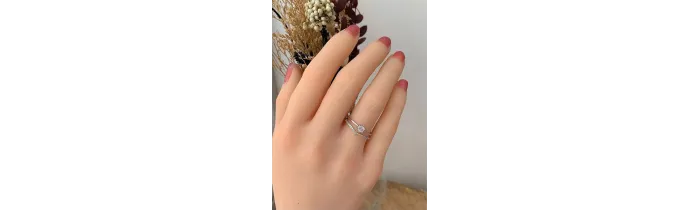 Bague Solitaire Double Anneaux effet 2 en 1 en Argent Massif 925/1000 T 50 à 60