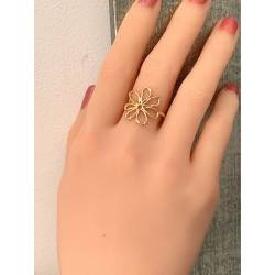 Bague fleur ajourée en plaqué or 18 carats 750/000 T50 à 60