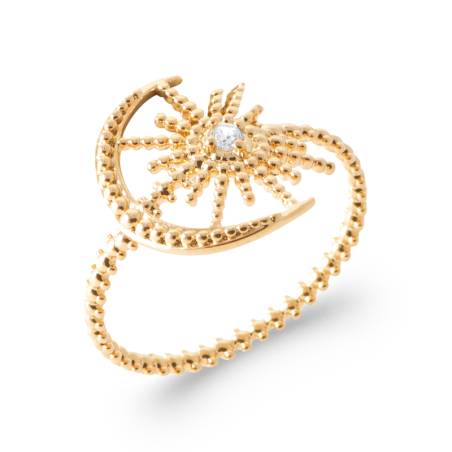 Bague Motif Croissant de Lune & Soleil En Plaqué Or 18 Carats Tailles 50 à 60