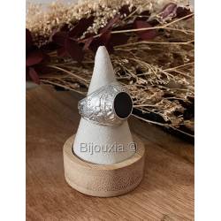 Chevalière US Américaine En Argent 925/000 Onyx Tailles 52 à 70