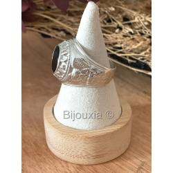 Chevalière US Américaine En Argent 925/000 Onyx Tailles 52 à 70