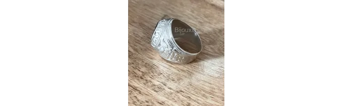Chevalière US Américaine En Argent 925/000 Onyx Tailles 52 à 70