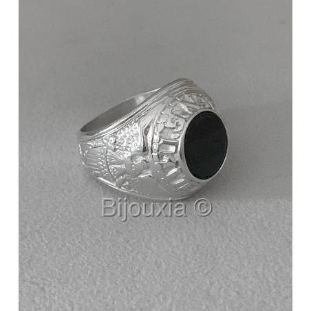 Chevalière US Américaine En Argent 925/000 Onyx Tailles 52 à 70