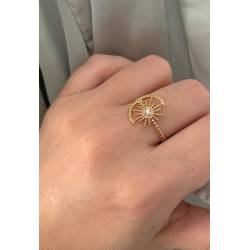 Bague Motif Croissant de Lune & Soleil En Plaqué Or 18 Carats Tailles 50 à 60