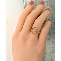 Bague Motif Croissant de Lune & Soleil En Plaqué Or 18 Carats Tailles 50 à 60