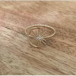 Bague Motif Croissant de Lune & Soleil En Plaqué Or 18 Carats Tailles 50 à 60