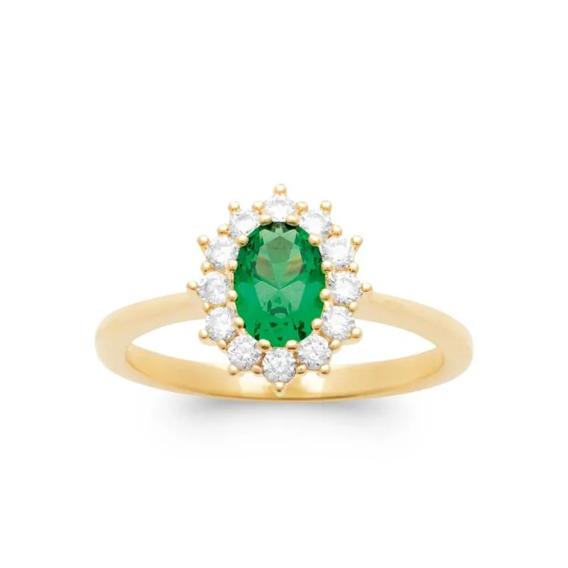 Bague Fleur émeraude Dolly-Bijoux - Taille 50, Plaqué Or 18K 5 Microns, Neuf
