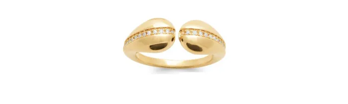 Bague ouverte goutte d'eau empierrée zirconium en plaqué or 18 carats T50 à 60