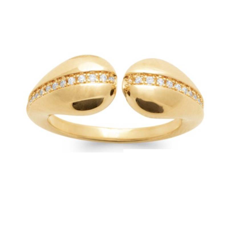 Bague ouverte goutte d'eau empierrée zirconium en plaqué or 18 carats T50 à 60