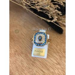 Bague pavé carré saphirs pierres bleues zirconium plaqué or 18 Carats T50 à 68