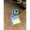 Bague pavé carré saphirs pierres bleues zirconium plaqué or 18 Carats T50 à 68