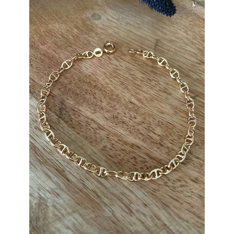 Bracelet maille marine Maillons Alternés 19CM en plaqué or 18 Carats