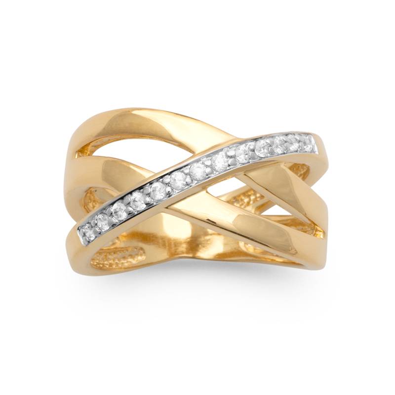 Bague Large Bicolore Rang ZIRCONIUM Plaqué or 18 Carats Tailles 50 à 62