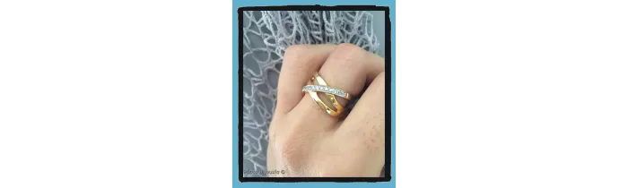 Bague Large Bicolore Rang ZIRCONIUM Plaqué or 18 Carats Tailles 50 à 62