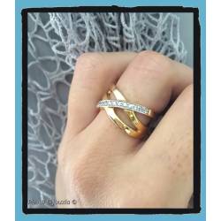 Bague Large Bicolore Rang ZIRCONIUM Plaqué or 18 Carats Tailles 50 à 62