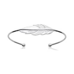 Bracelet Jonc Ouvert PLUME Argent Massif 925/1000 Bijoux Femme NEUF