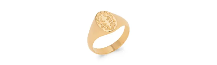 Bague chevalière gravure feuilles de Laurier en plaqué or 18 carats T 50 à 60