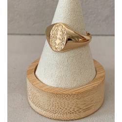 Bague chevalière gravure feuilles de Laurier en plaqué or 18 carats T 50 à 60