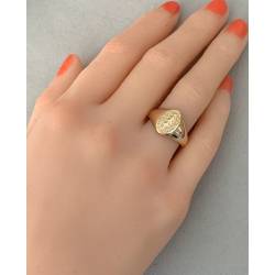 Bague T.60 chevalière gravure feuilles de Laurier en plaqué or 18 carats