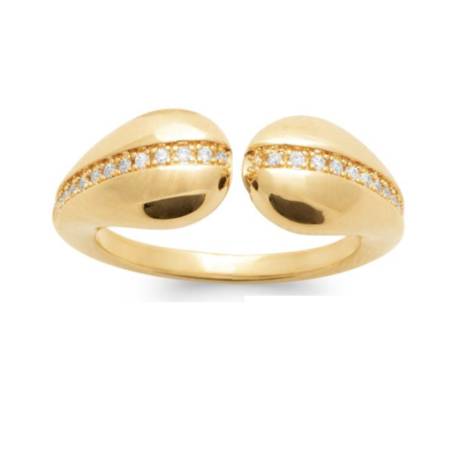 Bague T.60 ouverte goutte d'eau empierrée zirconium en plaqué or 18 carats
